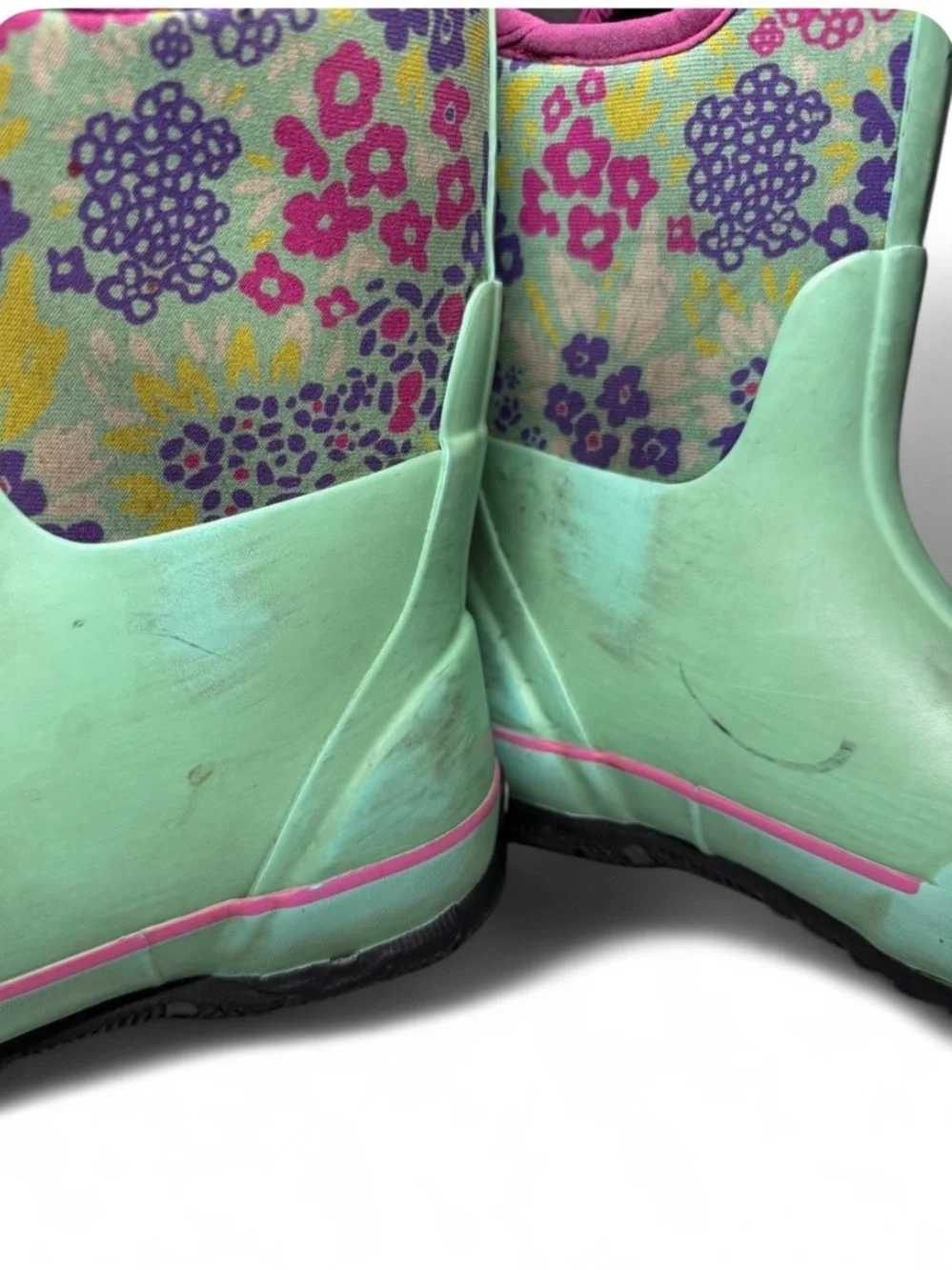 BOGS Mint Green Pink Floral Insulated Waterproof Rain Snow Boots -30°F Youth 1